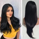 Frazimashop- Indian Remy Dames pruiken# 22 inch 55 cm# - 100 % Straight human hair wig - black color- 13X4 lace front wig