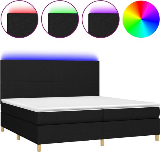 vidaXL - Boxspring - met - matras - en - LED - stof - zwart - 200x200 - cm