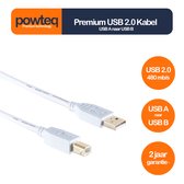 Powteq - 1 meter premium USB 2.0 kabel - USB A naar USB B - Wit - Printerkabel