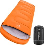 Sac de couchage momie HikeMeister 1600 grammes - camping - Oranje - environ 220 x 80 cm - avec poche intérieure - Zone de confort : 0-15 degrés - Sac de transport