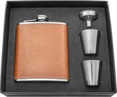 Malony Hip Flask Set - Cantine - 208 ML - Pocket Flask - Gourde - Fermeture de sécurité - Durable - Marron clair