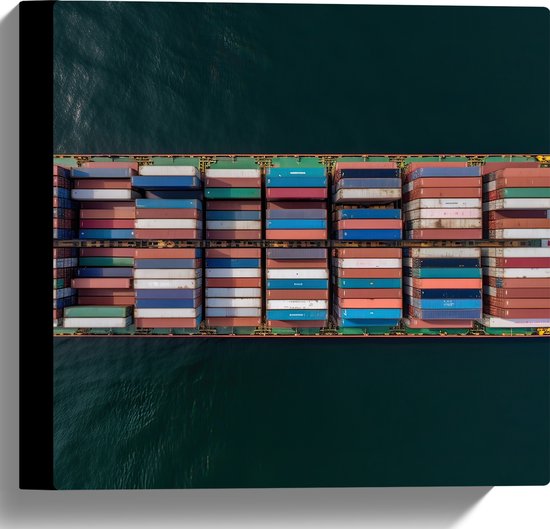 Canvas - Bovenaanzicht van Vrachtschip op Oceaan - 30x30 cm Foto op Canvas Schilderij (Wanddecoratie op Canvas)