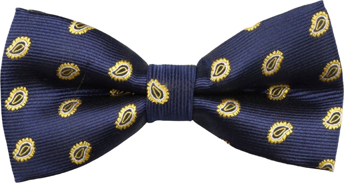 Fako Fashion® - Vlinderstrik - Vlinderdas - Strik - Deluxe - 12cm - Blauw Met Gele Blaadjes