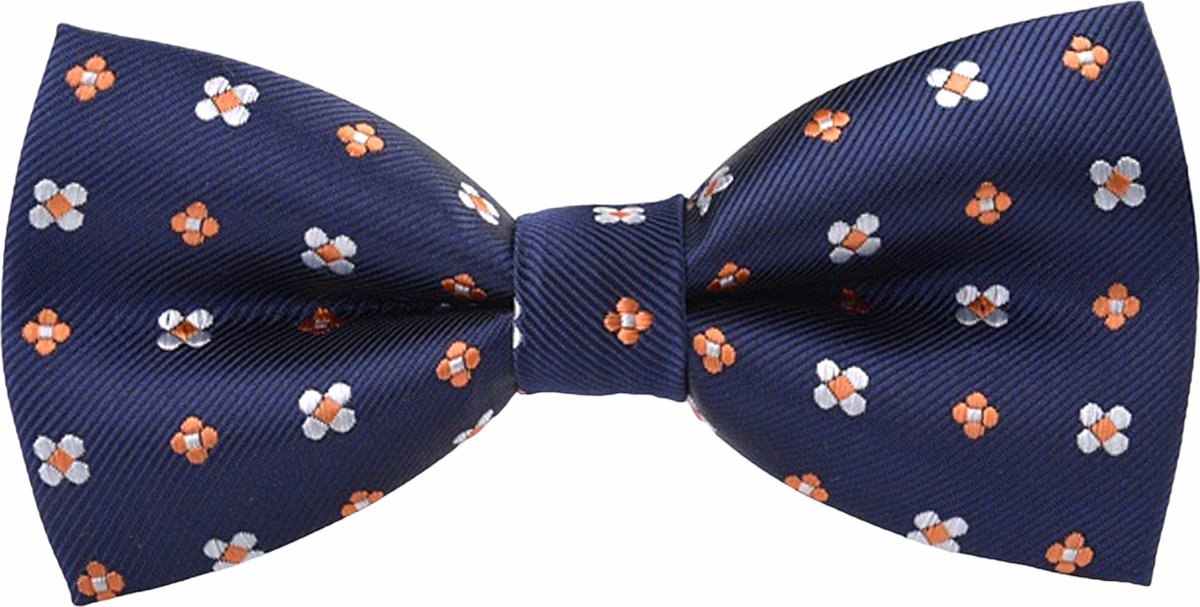Fako Fashion® - Vlinderstrik - Vlinderdas - Strik - Deluxe - 12cm - Blauw Met Oranje Bloemetjes