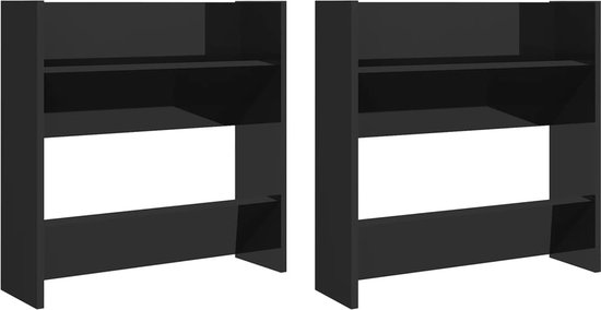 vidaXL - Wandschoenenkasten - 2 - st - 60x18x60 - cm - hout - hoogglans - zwart