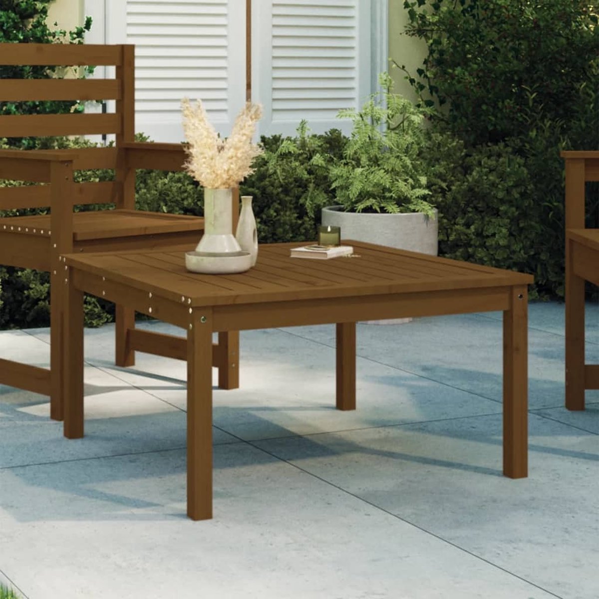 Massief grenenhouten tuintafel in honingbruine kleur, 82,5x82,5x45 cm - vidaXL.