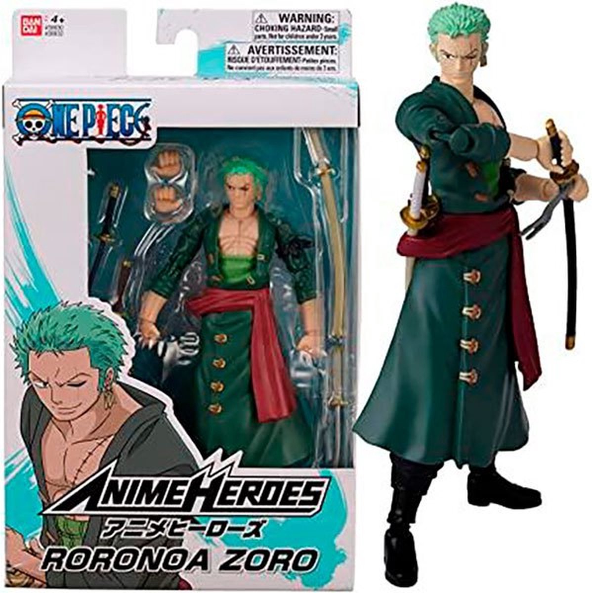 Bandai - Anime Heroes - One Piece Figuur - Roronoa Zoro Figuur 17 cm - Officieel gelicenseerd One Piece - Zoro One Piece Manga Action Figure - Kinderspeelgoed 4+ - 36932