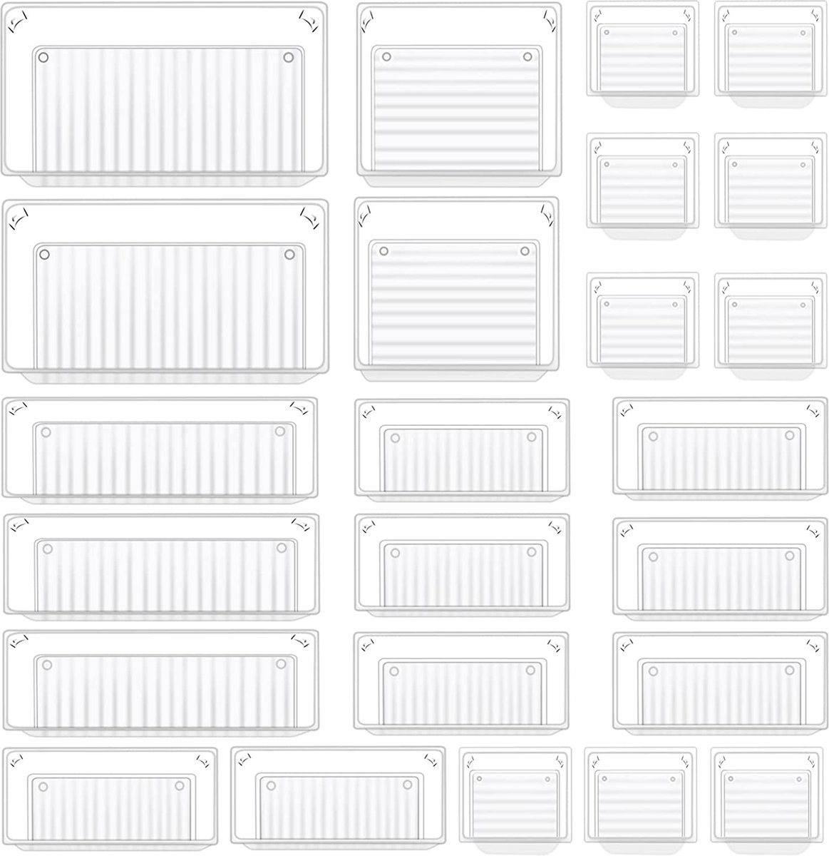 Goedkoopste Organizer, voor laden, combineerbare en stapelbare organizers, 5 maten, transparant, 24-delig