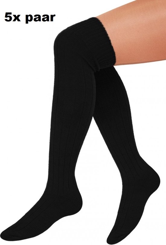 5x Paire Chaussettes longues tricotées noires Taille 41-47 - Genou  au-dessus -... | bol.com