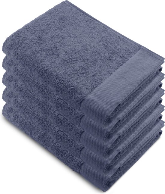 Walra Remade XL Handdoeken 70x140 - set van 5 - Zware kwaliteit 550 g/m2 - Blauw