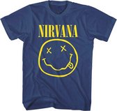 Nirvana - Yellow Happy Face Heren T-shirt - L - Blauw