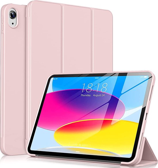 Casemania Hoes Geschikt voor Apple iPad 2022 (10.9 inch 10e Generatie - 10th Gen) Roze - Tri Fold Tablet Case - Smart Cover