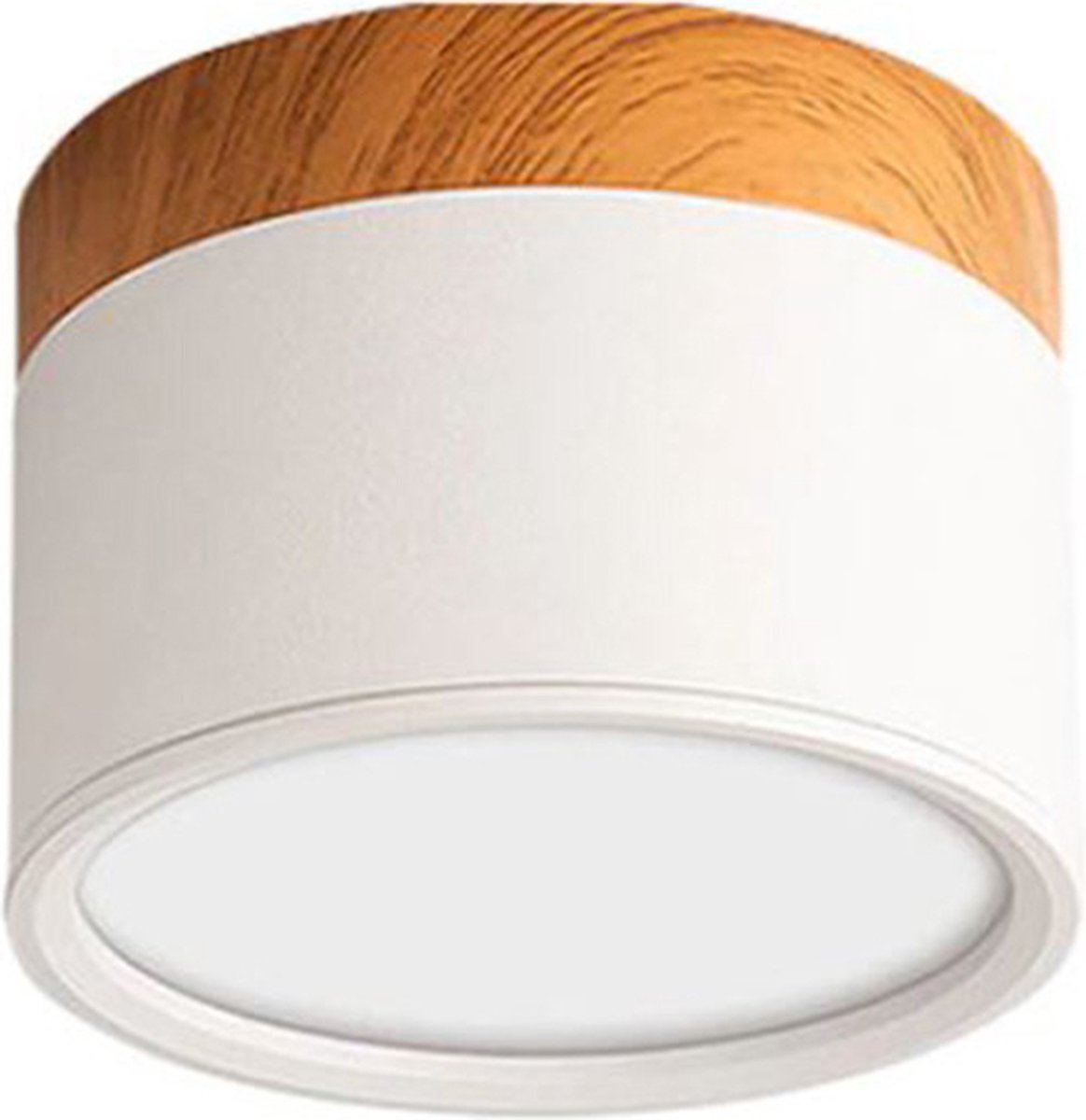 DW4Trading Gekleurde Opbouw Led Verlichting - Wit/hout - Rond 108 mm - 230vac