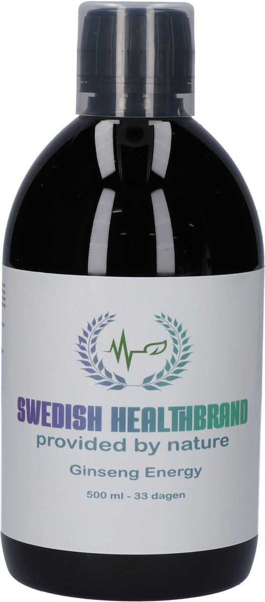 Swedish Healthbrand Ginseng Energy vloeibare vitamine ( NON-GMO ) voor 33 dagen inclusief maatbeker voor inname tegen vermoeidheid, versterkt immuunsysteem, 2 soorten Ginseng, veganistisch, glutenvrij, gistvrij, 500ml inhoud dagelijkse inname 15ml