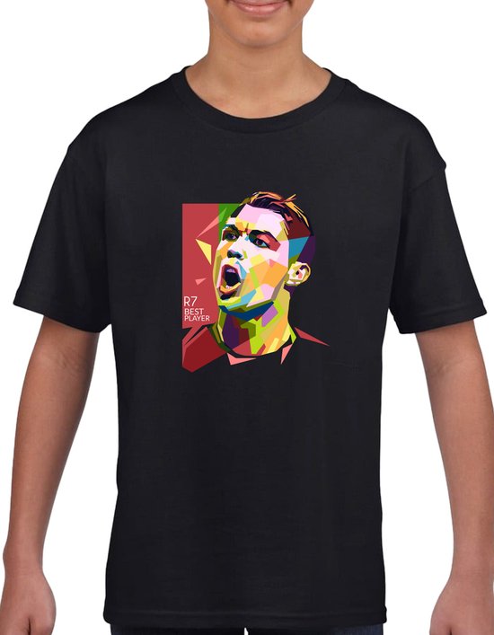 Cristiano Ronaldo - Kinder T-Shirt - Zwart - Maat 122 /128 - T-Shirt leeftijd 7 tot 8 jaar - Voetbal shirt - Cadeau - Shirt cadeau - CR7 t-shirt - voetbal - verjaardag - Unisex Kids T-Shirt