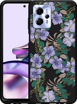 Cazy Hoesje Zwart geschikt voor Motorola Moto G13 4G Purple Flowers