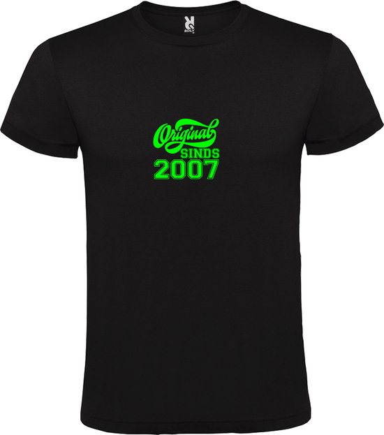 Zwart T-Shirt met “Original Sinds 2007 “ Afbeelding Neon Groen Size XXXXL