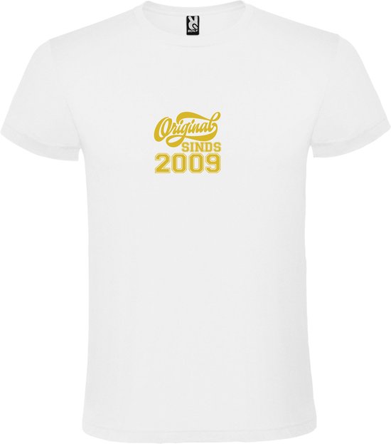 Wit T-Shirt met “Original Sinds 2009 “ Afbeelding Goud Size XXXXXL