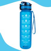 Motivatie Waterfles blauw - Drinkfles met rietje - Waterfles 1 liter - Waterfles met tijdmarkering van Best’Livin