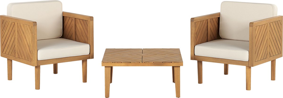 Bol.com BELIANI BARATTI - Tuinstoel set van 2 met salontafel - Bruin/Wit - Acaciahout aanbieding