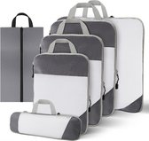 Compression Packing Cubes – 6-delige set – Packing cubes – Koffer organizer set – Travel cubes – Baggage organizer met Compressierits – Backpack organizer – Grijs