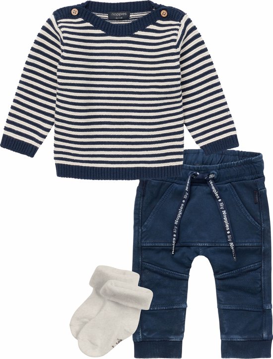 Noppies - Ensemble de vêtements - 3 pièces - Pantalon Jesolo Black Iris - Pull Jeju Black Iris rayé - Chaussettes 1p - Taille 80