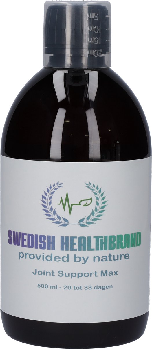 Swedish Healthbrand Joint Support Max vloeibare vitamine suikervrij ( NON-GMO ) voor 20 - 33 dagen inclusief maatbeker voor inname - ondersteuning voor botten, zenuwstelsel, spierfuncties en kraakbeen - 500ml - dagelijkse inname 15 ml tot 25 ml