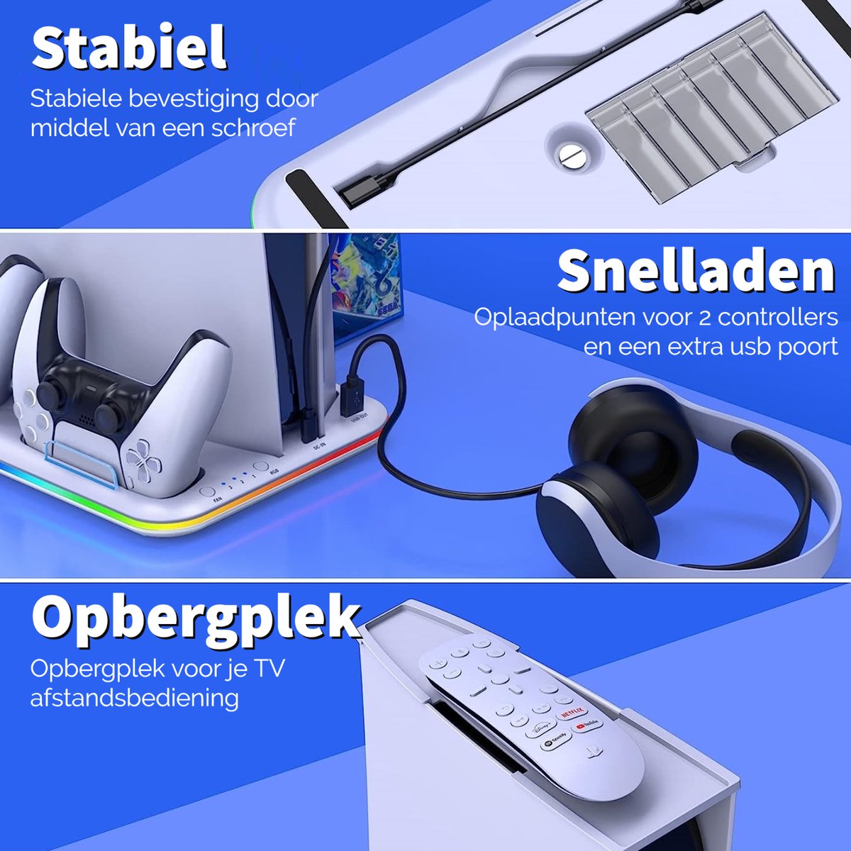 Phreeze Docking Station met Charging Station en Ventilatie - Geschikt voor DualSense Controllers en Sony Playstation 5 - Controller Laadstation – foto 4
