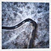 Muursticker - Sneeuw - Bomen - Bossen - Voertuigen - Auto - Weg - 50x50 cm Foto op Muursticker