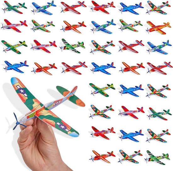 TWIDDLERS 48 Vliegtuigjes | 12 Verschillende Uitvoeringen Vliegend Foam Zweefvliegtuig | Speelgoed | Verjaardagstraktatie Goodiebag Prijzen