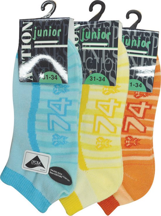 Junior unisex enkelkousen fitness fantasie 74 - 6 paar gekleurde sneaker sokken - maat 35/38