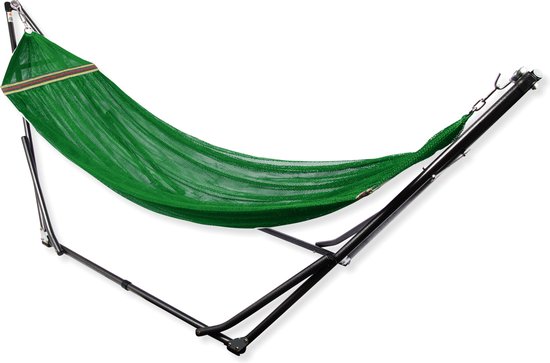 Hangmat met Standaard - Donkergroen - Opvouwbaar en Inklapbaar - Metalen Frame - Tot 200 KG - Incl. Draagtas