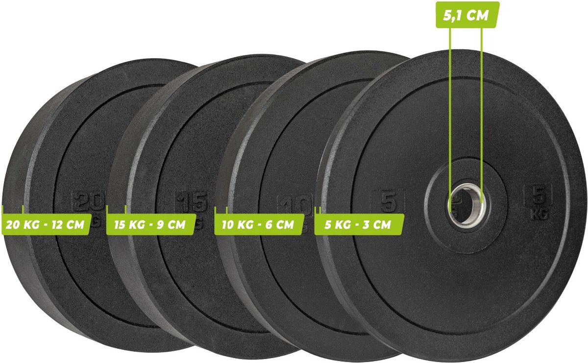 VirtuFit Hi-Temp Bumper Plate Set - Olympische Halterschijf van Rubber - 50 mm - 100 kg