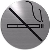 RVS deurbordje pictogram: verboden te roken | 5 jaar garantie | ROND | Zelfklevend | Plakstrip