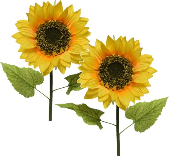 2x Gele zonnebloemen kunstbloemen 76 cm - Helianthus - Kunstbloemen/kunsttakken - bloemen/planten