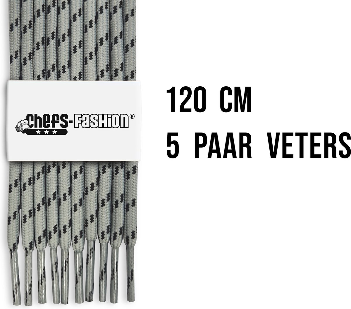 Chefs Fashion - Werk/Wandelschoen - Veters - Grijs/Zwart - 120cm lang - 4mm dik - 5 paar