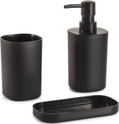 MSV Ensemble d'accessoires de salle de bain 3 pièces Lona - Plastique - Zwart - Distributeur de savon / tasse / plat