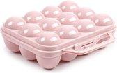 Plasticforte Eierdoos - koelkast organizer eierhouder - 12 eieren - licht roze - kunststof - 20 x 18,5 cm