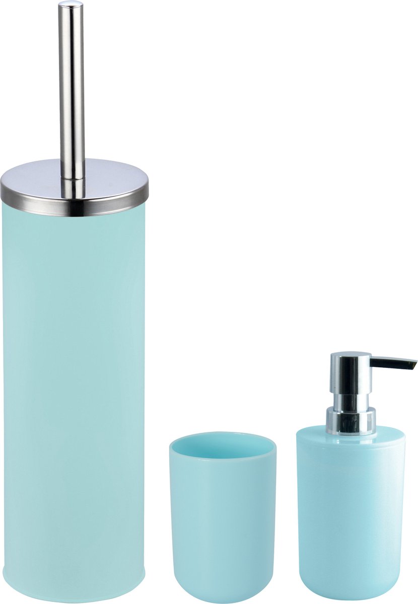 MSV Toiletborstel in houder/beker/zeeppompje badkamer set Moods - metaal/kunststof - mintgroen