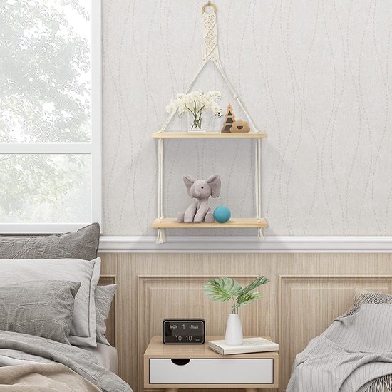 IGTOPS Houten Wandrek Met Boho-macramé, Decoratieve Zwevende Plank Wandophangrek Met 1153916