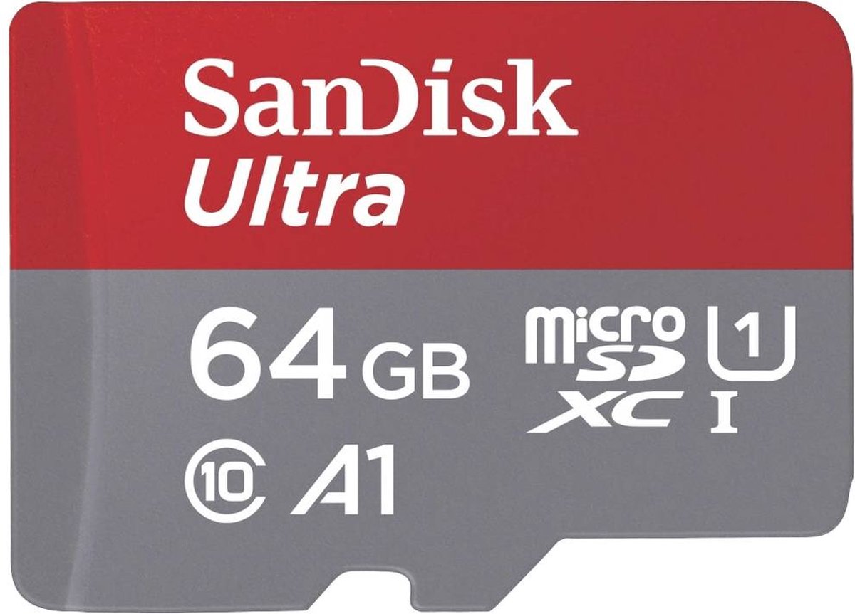 SanDisk microSDXC Ultra 64GB (140MB/s A1 Cl. 10 UHS-I) – Inclusief Adapter