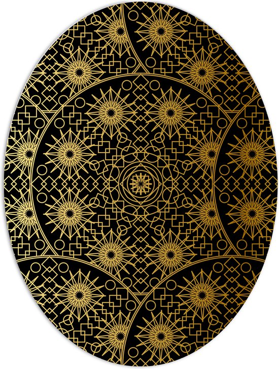 PVC Schuimplaat Ovaal - Borden met Gouden Geometrische Print - 60x80 cm Foto op Ovaal (Met Ophangsysteem)