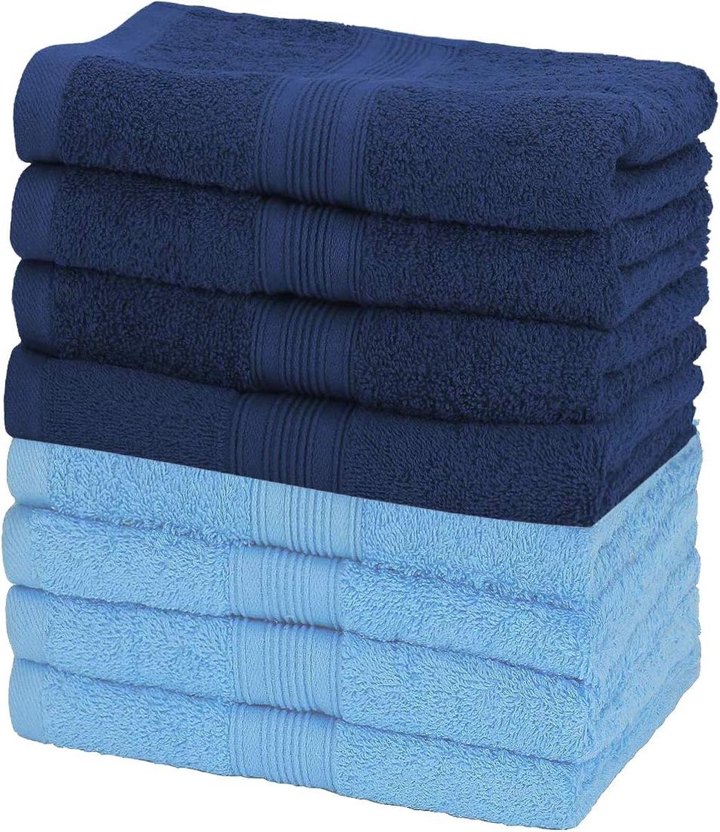 badstof handdoeken, 8-pack, 50 x 100 cm, 100% katoen (lichtblauw/marineblauw)
