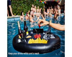 Drijvende Bar- Opblaasbare Bekerhouder- Unieke, Hoogwaardige PVC Constructie - Grote Capaciteit en 8 Ruimtes - Geschikt voor Zwembaden, Stranden en Badkuipen - Zwart