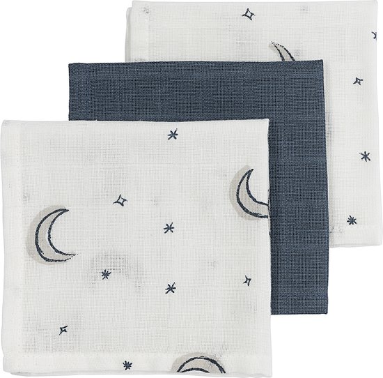 Foto: Meyco baby moon monddoekjes 3 pack hydrofiel indigo 30x30cm