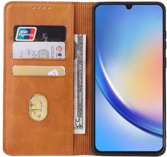 Smartphonica Samsung Galaxy A34 5G Étui en similicuir avec fermeture magnétique et porte-cartes Book Case - Marron / Similicuir / Book Case