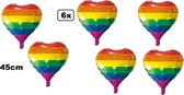 6x Folieballon Hart regenboog (45 cm) - Pride hartjes ballon feest festival liefde thema feest