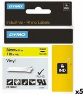 Laminated Tape for Labelling Machines Rhino Dymo ID1-24 24 x 5,5 mm Black Yellow Stick Self-adhesives (5 Units)