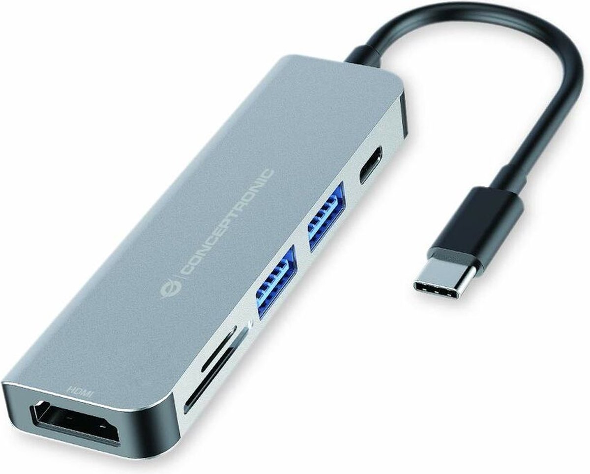 USB Hub Conceptronic Grey 6 in 1