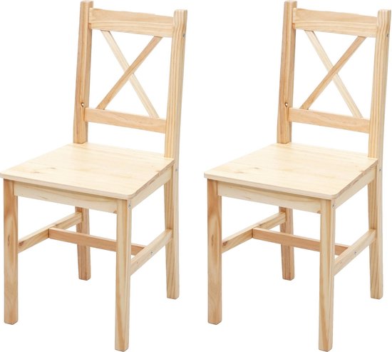 Set van 2 eetkamerstoelen MCW-F77, fauteuil keukenstoel, massief houten landhuis ~ geglazuurd grenen